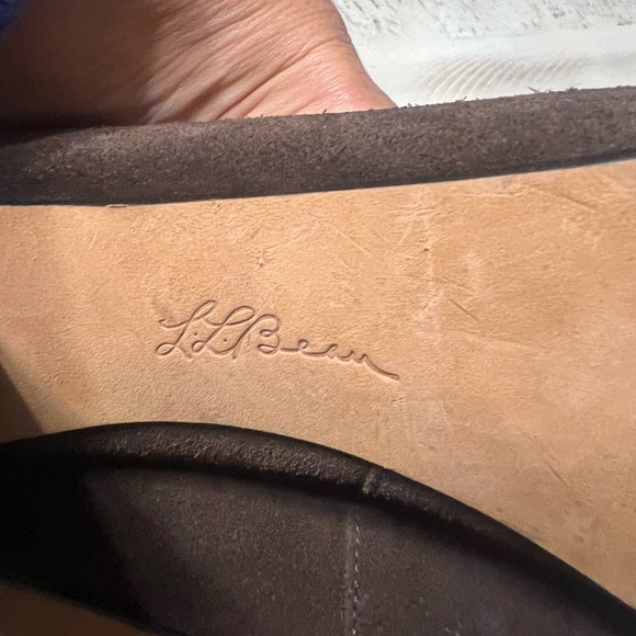 LL Bean Suede Platform Slip Om Adjustable Strap Pump Heels size 7.5 Brown - Picture 15 of 16